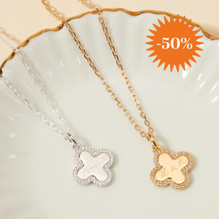 Personalised Crystal Clover Cross Necklace vergoldet merci maman