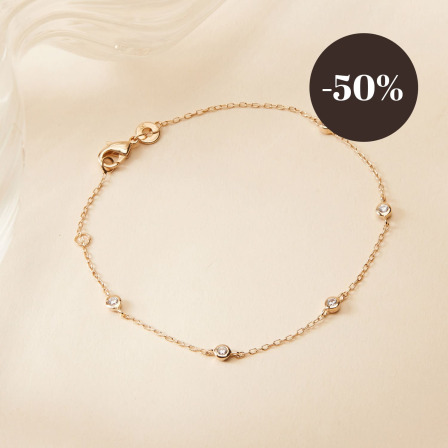 Crystal chain soloitaire bracelet Gold plated Merci Maman