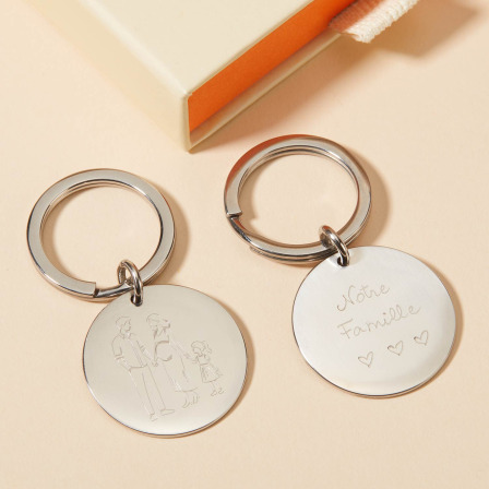Drawn By You - Large Personalised Keyring in Stainless Steel merci maman
