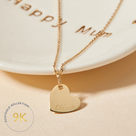 Personalisierte 375er Gold Herz Halskette merci maman