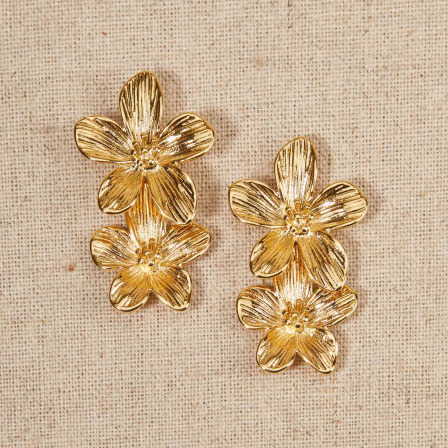 Boucles d’oreilles Double Fleurs en acier doré merci maman