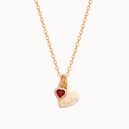 Collier Pierre de naissance Double Cœur personnalisé plaqué or merci maman