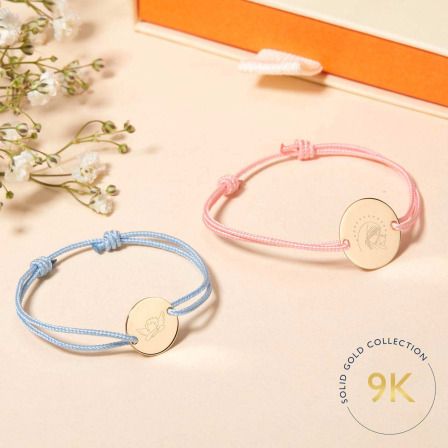 Personalised 9 Carat Gold Christening or Communion Illustration Bracelet merci maman