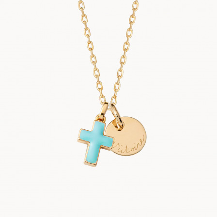 Personalisierte Emaille Kreuz Halskette vergoldet merci maman
