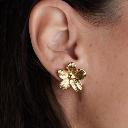 Boucles d’oreilles Fleur en acier doré merci maman