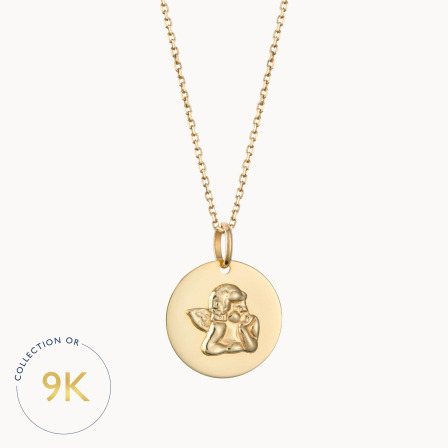 Collier personnalisé Médaille Ange en or 9 carats merci maman