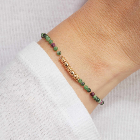 Bracelet Pierres Vertes plaqué or merci maman