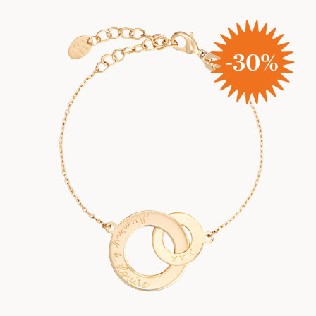 Personalisiertes Armkettchen mit verschlungenen Ringen vergoldet merci maman