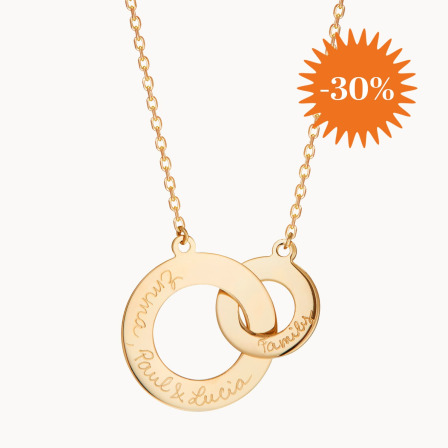 Personalisierte Halskette mit verschlungenen Ringen vergoldet merci maman