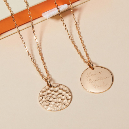 Collier Grand Disque Martelé personnalisé plaqué or merci maman