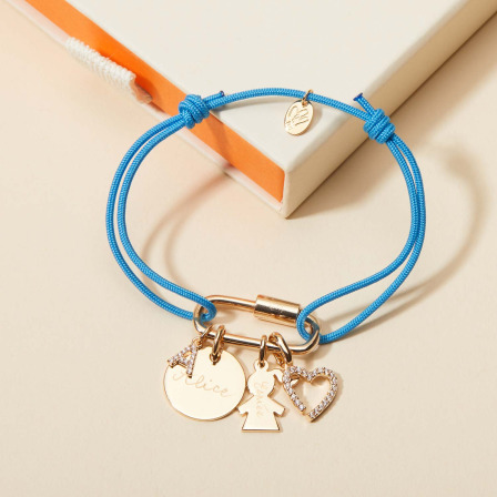 Pulsera personalizada trenzada Amuleto de la Suerte baño de oro merci maman