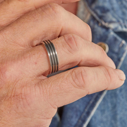 Men's Personalised Stainless Steel and Rubber Ring merci maman