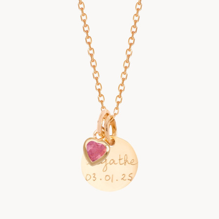 Personalised Message & Heart Birthstone Necklace gold plated merci maman