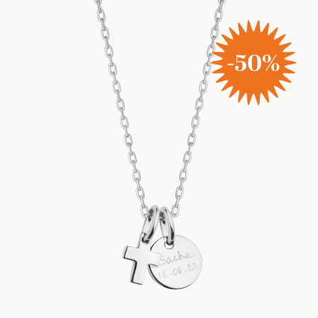 collier personnalise mini croix plaqué or merci maman