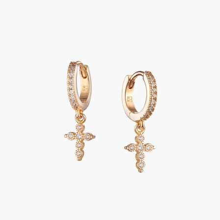 Boucles d'oreilles Mini Croix Cristal plaqué or merci maman