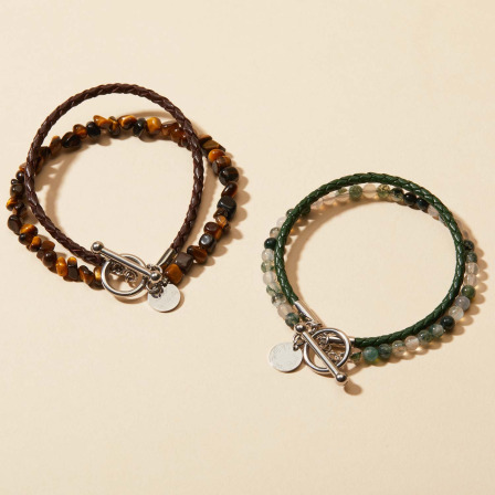 Bracelet personnalisé Perles et Cuir pour homme merci maman