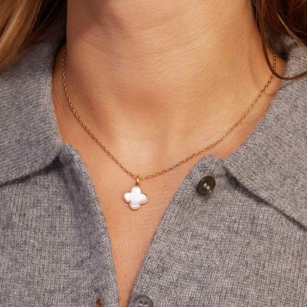 Personalised Mother of Pearl Clover Cross Necklace gold plated merci maman