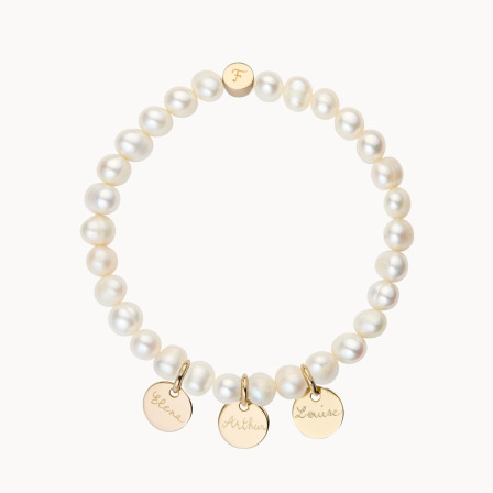 Bracciale personalizzato con nome e perline bianche placcato in oro merci maman