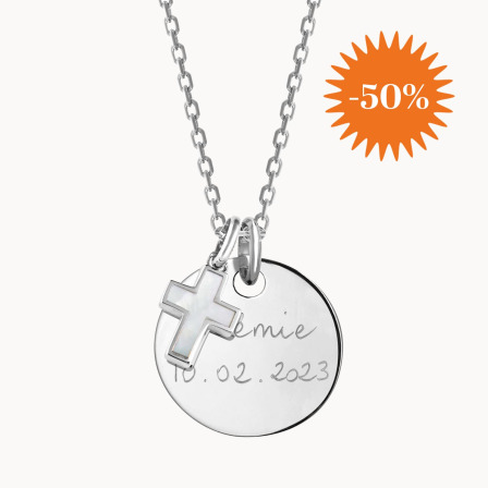 Collier personnalisé Croix en nacre en argent merci maman