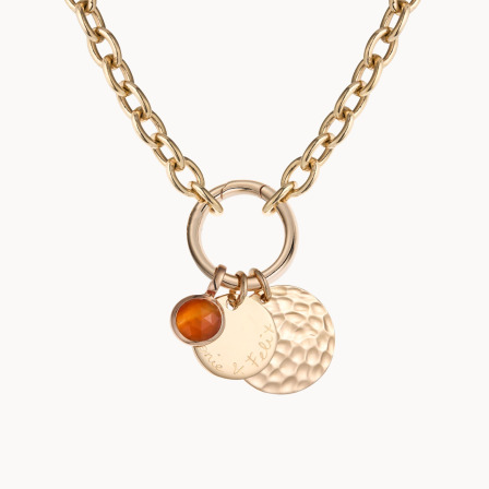 Personalised Hammered Double Disc & Birthstone Round Lucky Charm Necklace merci maman