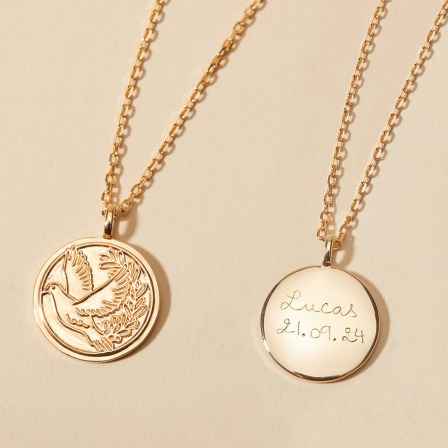 Collana personalizzata con medaglia di colomba placcato in oro merci maman