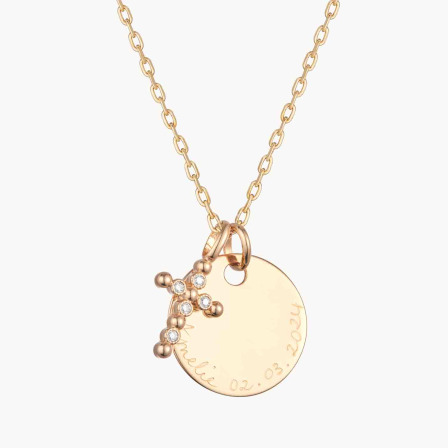 Collana personalizzata con disco e croce di perline placcato in oro merci maman