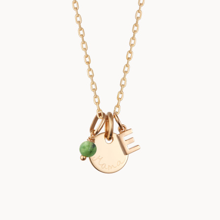 Collier personnalisé Mini Pierre Fine et Lettre plaqué or merci maman