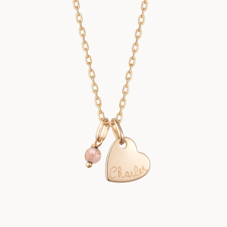 Collana personalizzata con mini gemma e cuore placcato in oro merci maman