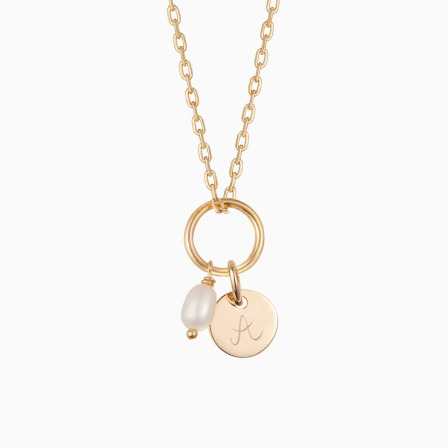 Personalisierte Halskette mit Ewigkeitsring und Mini Perle vergoldet merci maman