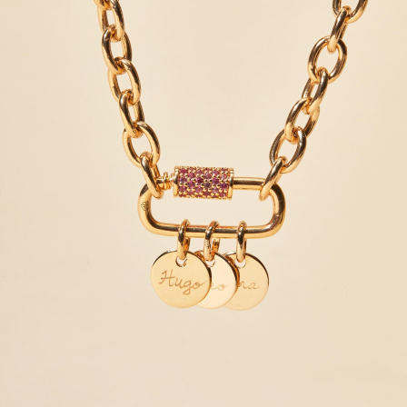 Collar personalizado con nombre Amuleto de la Suerte en cristal rosa baño de oro merci maman