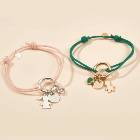 Personalisiertes rundes Lucky Charm Armbändchen vergoldet merci maman