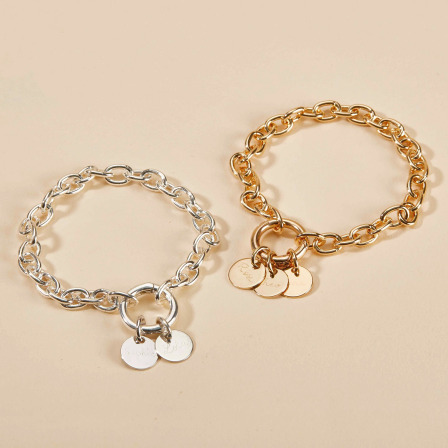Personalised Round Lucky Charm Name Bracelet gold plated merci maman