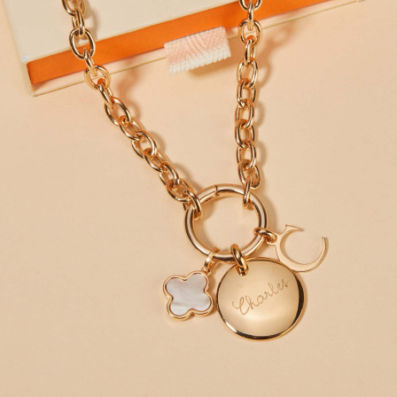 Personalised Round Lucky Charm Necklace gold plated merci maman