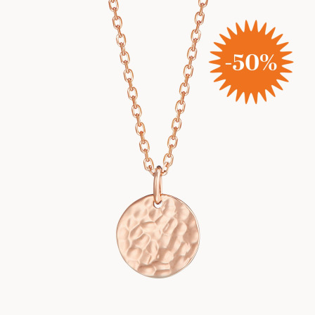 Personalised Small Hammered Disc Necklace in Rose Gold Plated merci maman