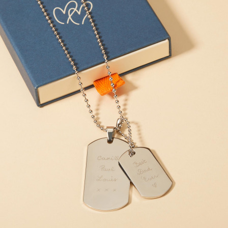 Collana Personalizzata in Acciaio con doppia targhetta uomo merci maman