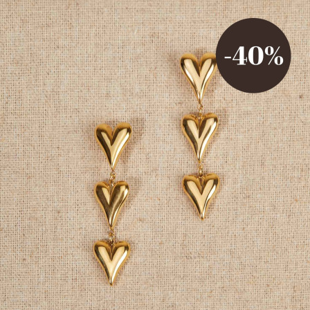 Triple Heart Earrings in Golden Stainless Steel