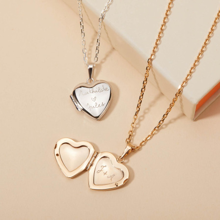 Collier Médaillon Secret Cœur personnalisé plaqué or merci maman
