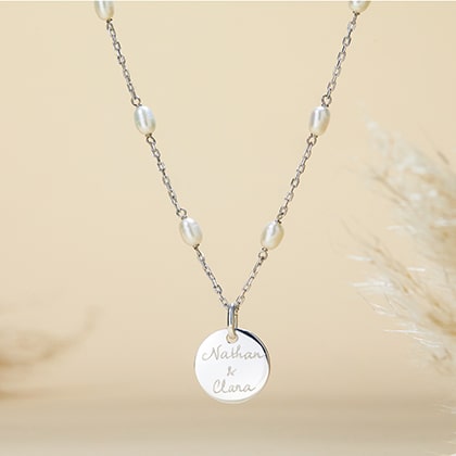 PERSONALIZED PEARL CHAIN NECKLACE SILVER MERCI MAMAN