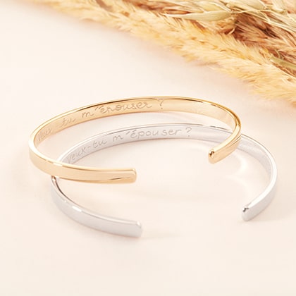 PERSONALISED OPEN BANGLE GOLD PLATED AND SILVER MERCI MAMAN