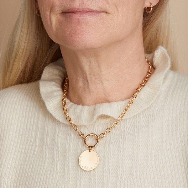 Collier personnalisé Breloque Grand Disque sur fermoir Rond