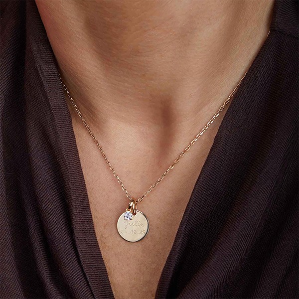 Collar personalizado con mensaje y mini solitario Cristal